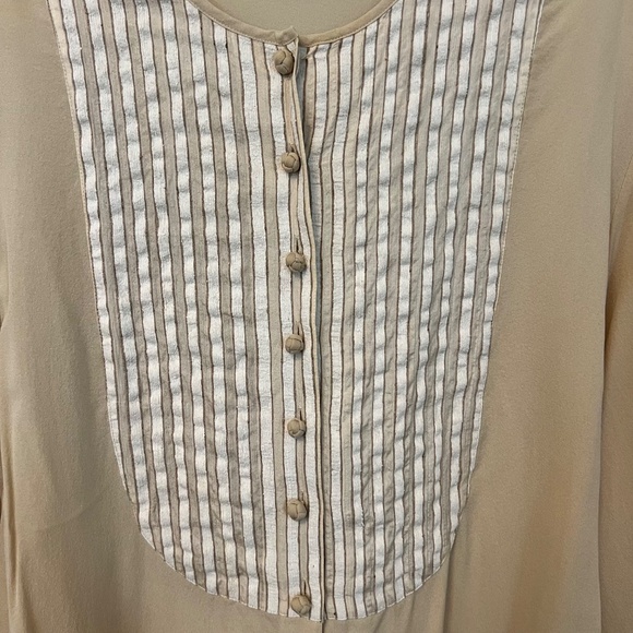 Emanuel Ungaro Silk Stripe Bib Tunic Blouse Cream Button Up Long Sleeve Office M - Picture 2 of 4